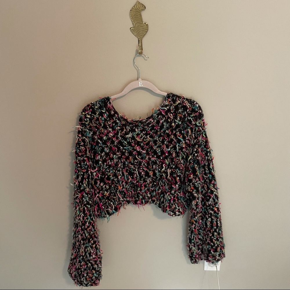 Multicolored bell sleeve cropped sweater
